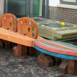 paint brush seat, school playground, friendship seat, bench, bespoke, designed by pupils, eco garden, made in Scotland, outdoor learning,