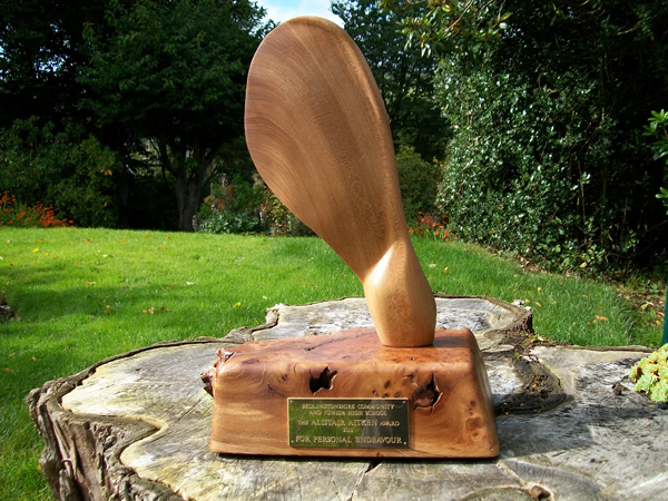 award, memorial, elm, burr elm, sculpture, hand carved, trophy, custom-made, bespoke,