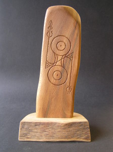 pictish double disc with z-rod, hand carved, oak, elm, pictish symbols, custom carving, ancient art, sustainably sourced wood,