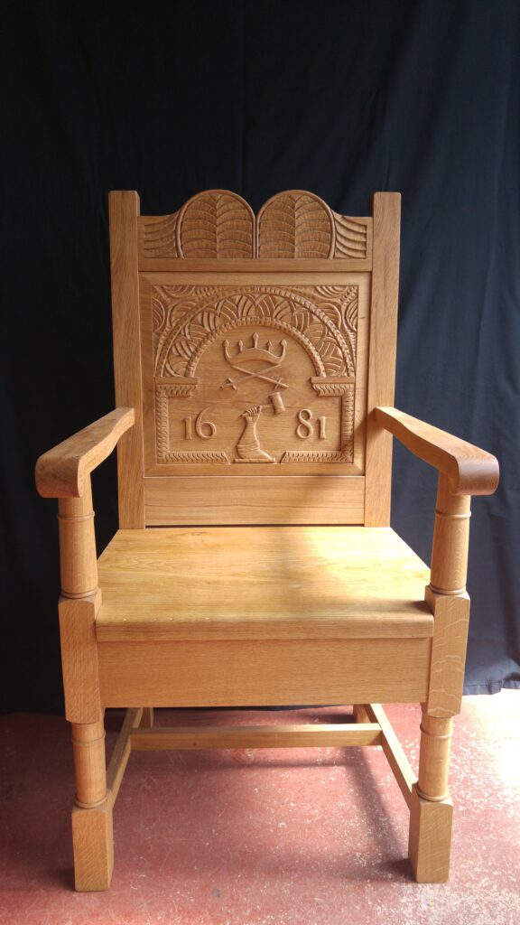 oak chair, carved chair, Hammermans chair, Scottish oak, hand carved chair, custom made, bespoke chair, Scottish made,