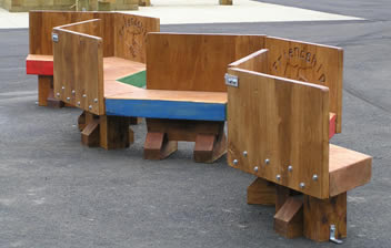 zig-zag seating, schools and gardens, zig-zag benches, playground seating, friendship seat, bespoke, outdoor learning, designed by pupils,