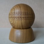 laburnum, hand carved, woodturning, cricket ball, trophy, award,