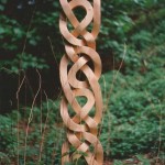 outdoor celtic knotwork , hand carved, bespoke, reclaimed wood, celtic knotwork, outdoor sculpture, made in Scotland, garden art, celtic knot,