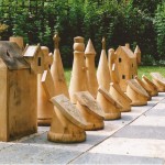 outdoor chess, Scottish, medieval, sculpture, chess sets, garden game, hand-made, woodturning, bespoke, custom made,
