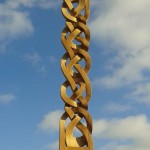 celtic knotwork column, custom-made, hand carved, Scottish oak, outdoor sculpture, locally sourced wood, celtic knot,