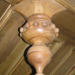 elaborate pendant finial, pitch pine, bespoke joinery, staircase restoration, conservation, specialist joinery, Victorian joinery,
